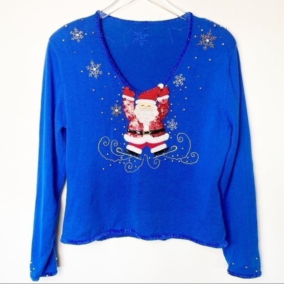 Santa Ugly/Cute Christmas V-Neck Sweater - Picture 1 of 16